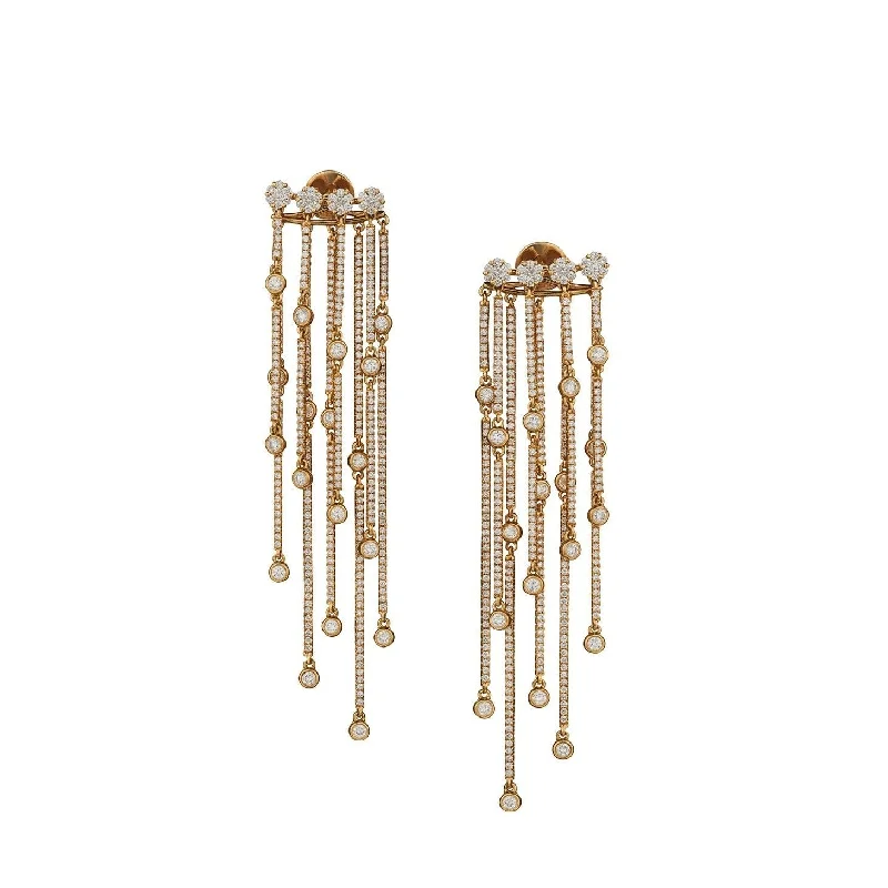 Vibrant enamel earrings-DIAMOND DOUBLE FRINGE DROP EARRINGS