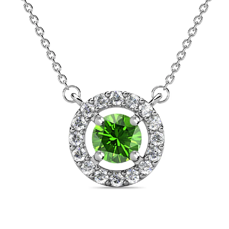 Solid bar necklaces-Royal 18k White Gold Plated August Birthstone Halo Necklace with Round Cut Peridot Swarovski Crystals