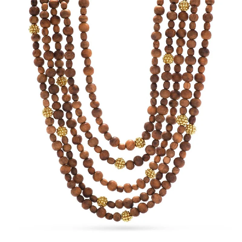 Lapis stone necklaces-Capucine de Wulf Earth Goddess Beads 5-Strand Necklace with Teak