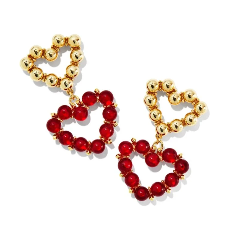 Silk fringe earrings-Kendra Scott | Ashton Gold Heart Drop Earrings in Red Glass