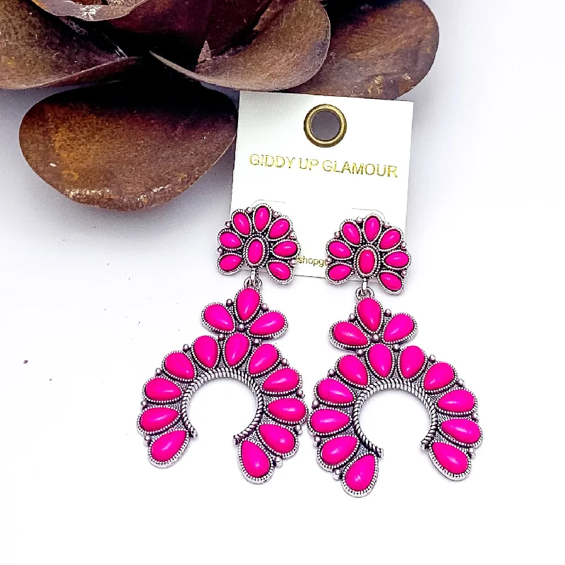 Topaz stud earrings-Western Naja Earrings in Silver Tone with Fuchsia Pink Stones