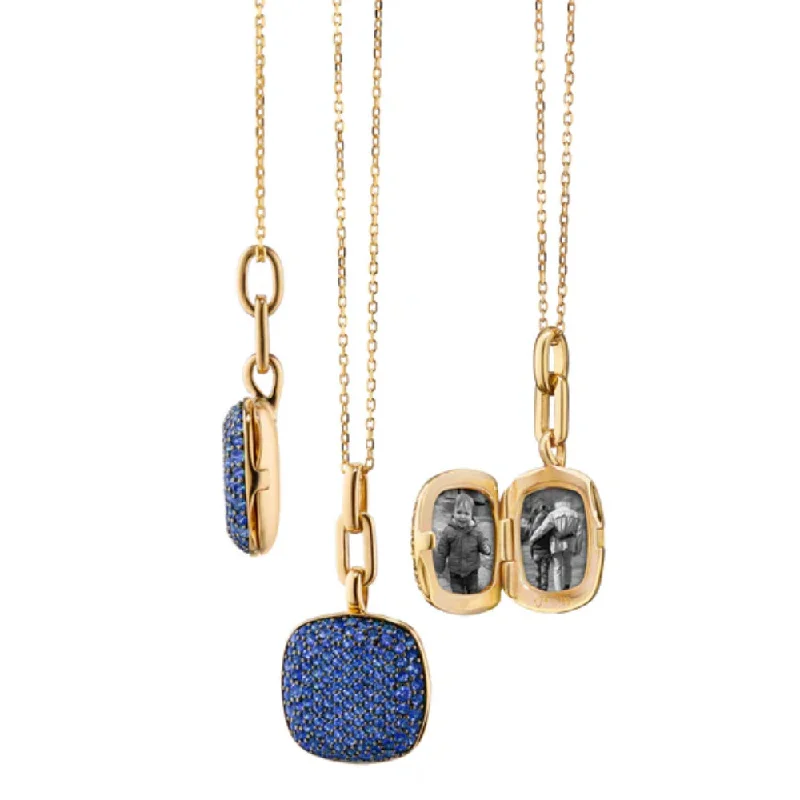 Floating gem necklaces-Monica Rich Kosann Slim "Rae" Locket Necklace with Blue Sapphires