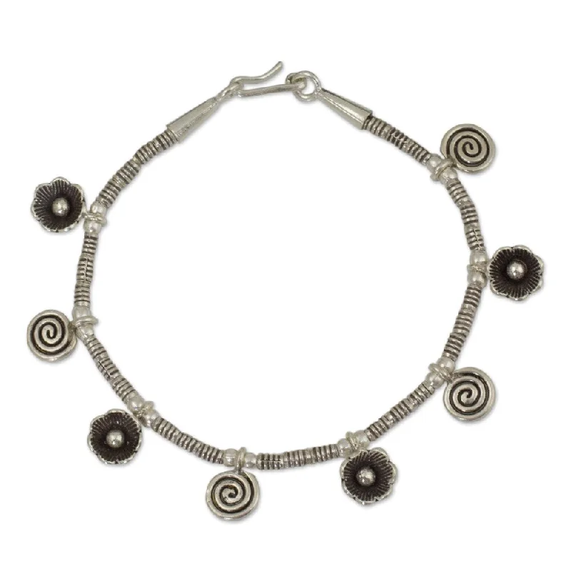 Chunky stone bangles-Handmade Silver 'Hill Tribe Magic' Charm Bracelet (Thailand)