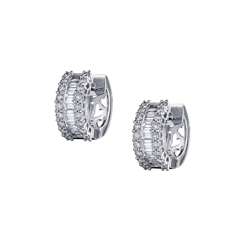 Flat knot earrings-BAGUETTE & ROUND DIAMOND HUGGIE STYLE EARRING