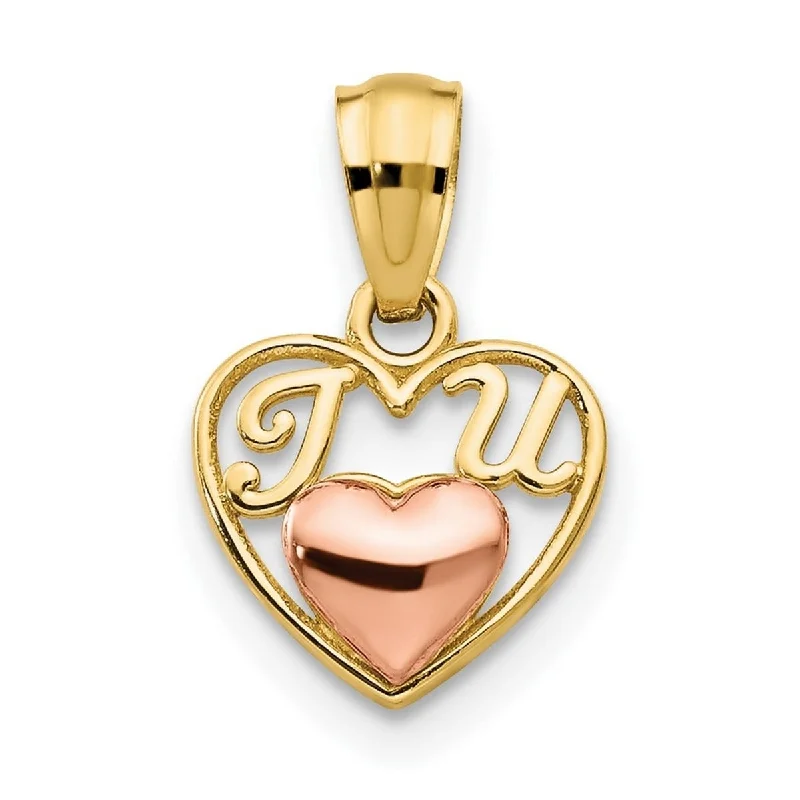 Polished gold necklaces-Curata 14k Two-Tone Gold 18" Rose I Love U Pendant Necklace - 13.8x9.2mm