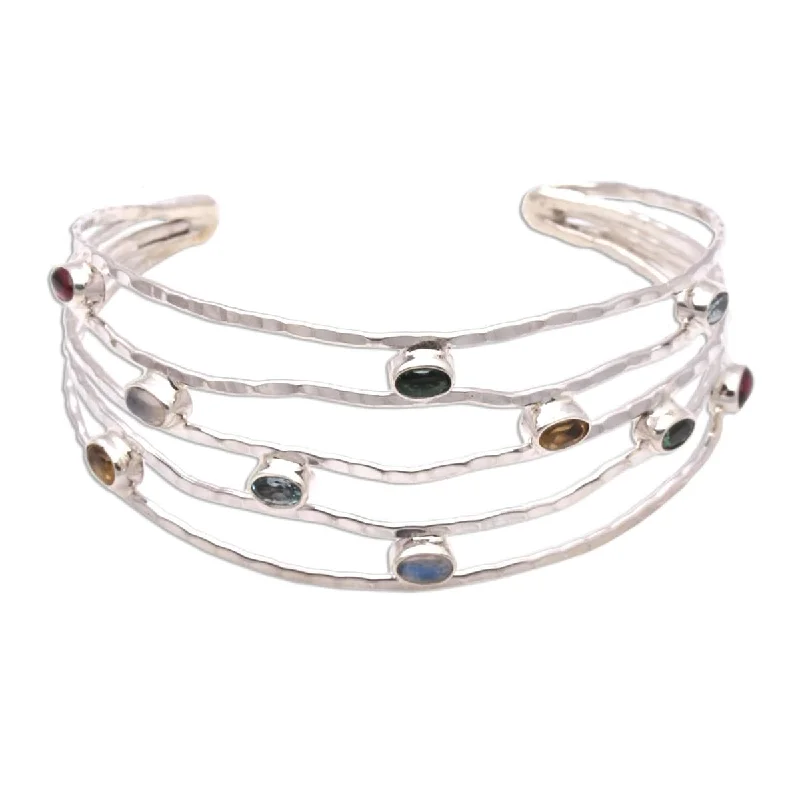 Pure crystal bangles-NOVICA Flow of Stars, Multi-gemstone cuff bracelet