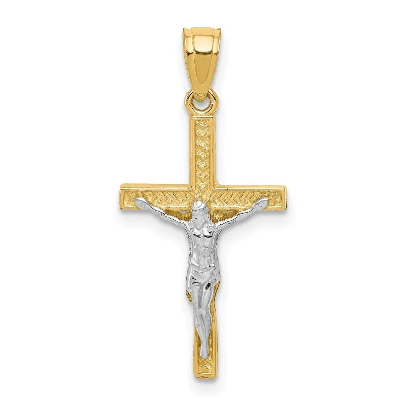 Retro deco necklaces-Curata 10k Yellow Gold and Rhodium 18" Textured Crucifix Pendant Necklace