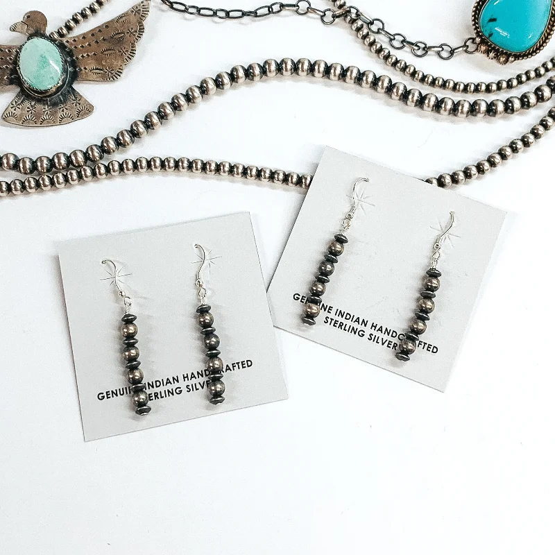 Crystal-twisted earrings-Mason Lee | Navajo Handmade Sterling Silver Navajo Pearl and Saucer Beaded Drop Earrings