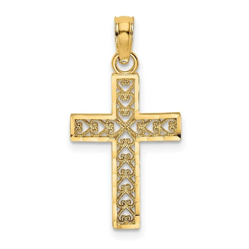 Stellar star necklaces-Curata 14k Yellow Gold Filgree Heart Cross Pendant Necklace 12mm x 17.5mm