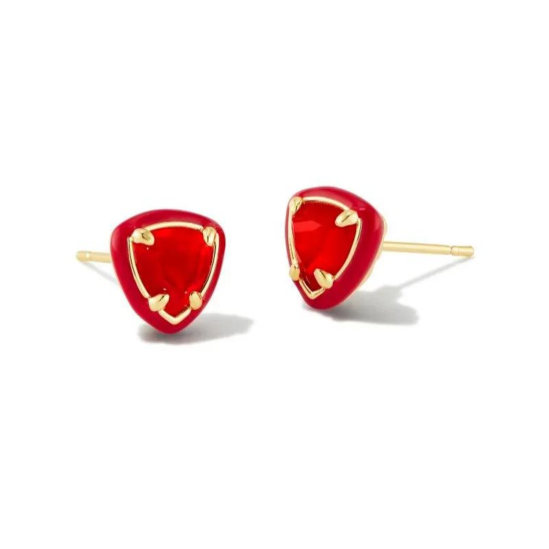 Bold cross earrings-Kendra Scott | Arden Gold Enamel Framed Stud Earrings in Red Illusion