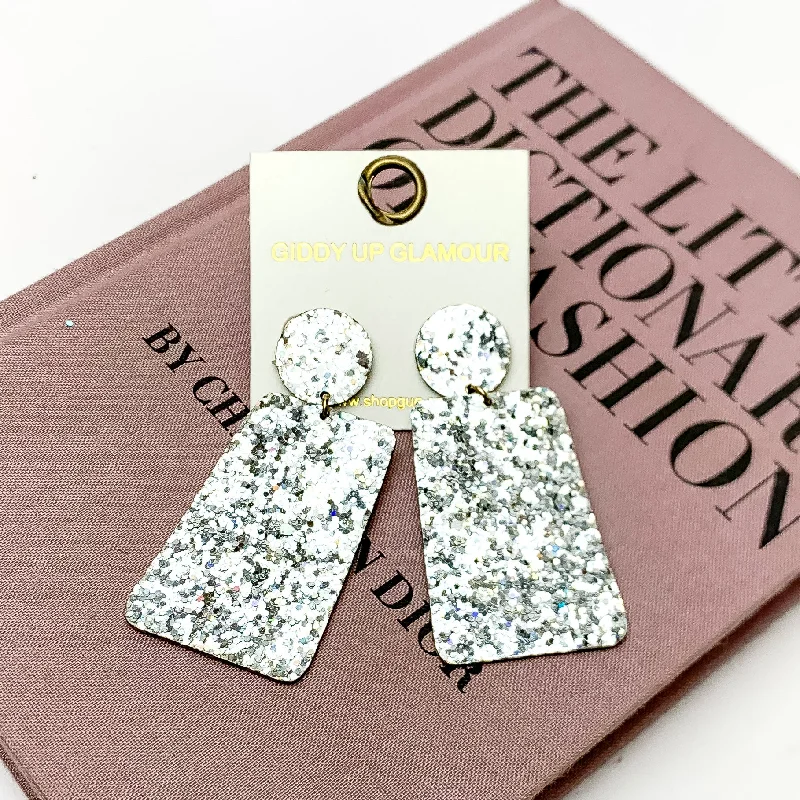 Subtle drop earrings-Excellent Taste Glitter Rectangle Drop Earrings in Silver