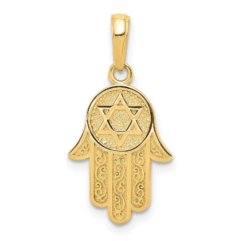 Joy charm necklaces-Curata 14k Yellow Gold Solid 18" Jewish Hand of God with Star of David Pendant Necklace - 17x13mm