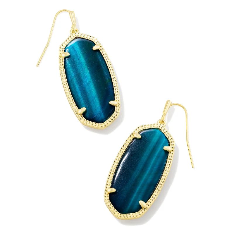 Broad hoop earrings-Kendra Scott | Elle Gold Drop Earrings in Teal Tiger's Eye