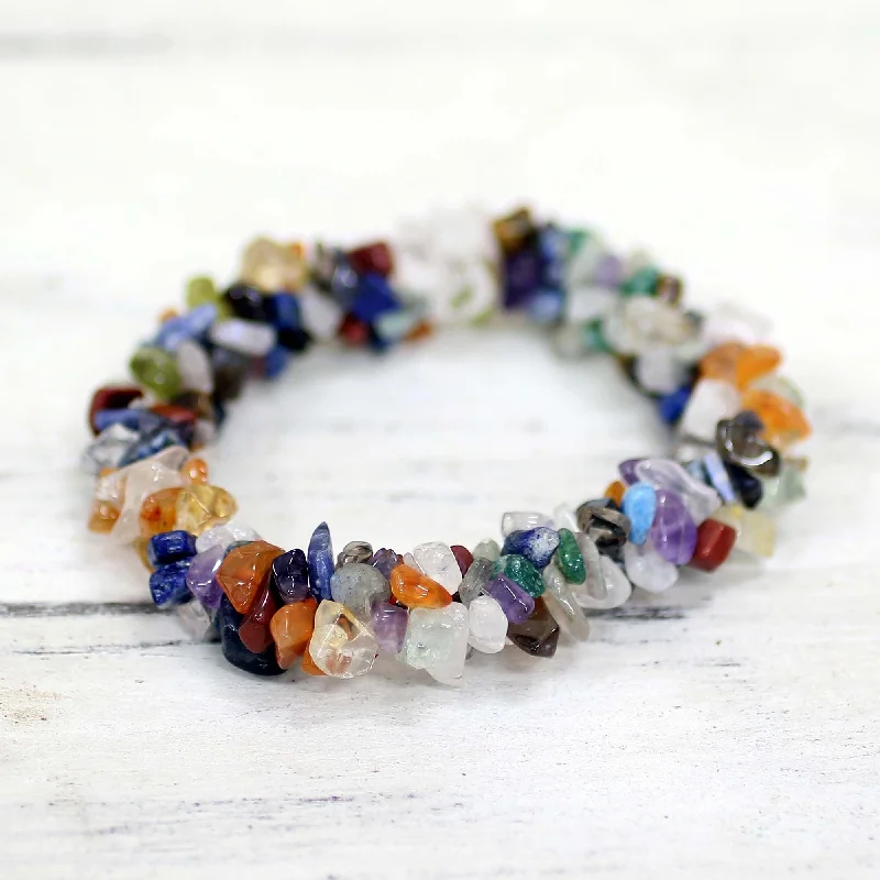 Smooth form bangles-Handmade Amethyst and Citrine 'Rainbow Gems' Stretch Bracelet (India)