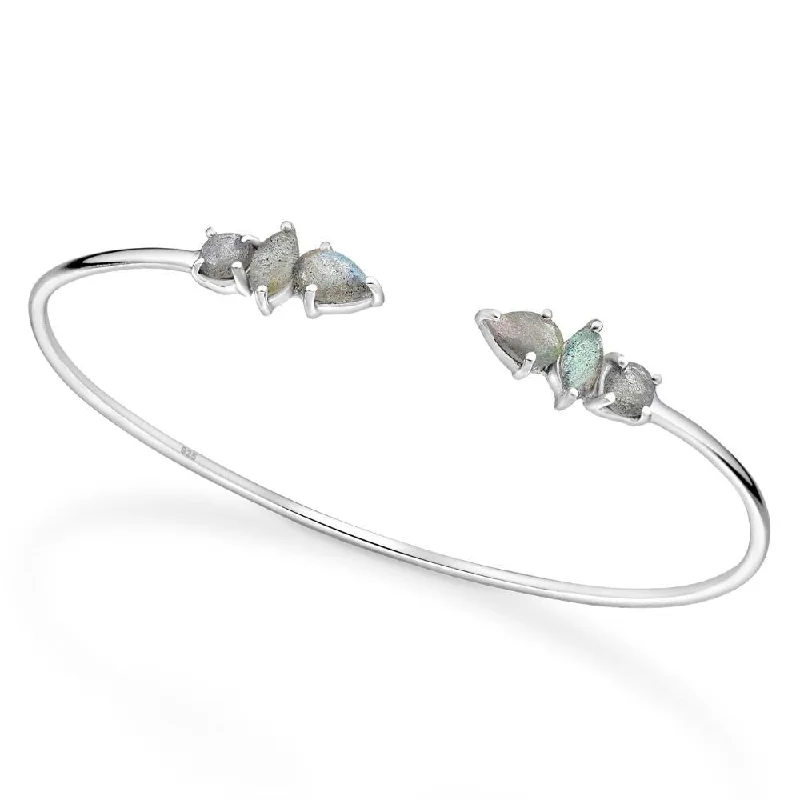 Fine bead bangles-Sterling Silver Labradorite Geometric Cuff Bracelet