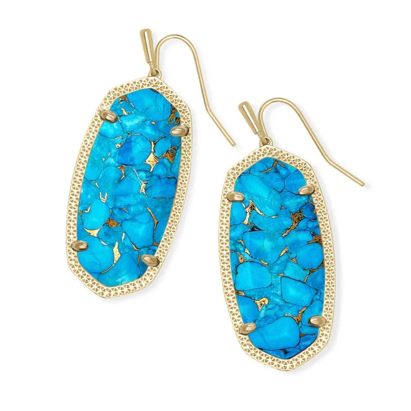 Art deco earrings-Kendra Scott | Elle Gold Drop Earrings in Bronze Veined Turquoise Magnesite