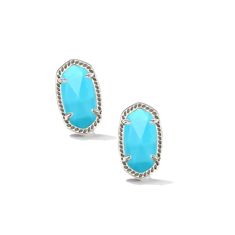 Silk fringe earrings-Kendra Scott | Ellie Silver Stud Earrings in Variegated Turquoise Magnesite