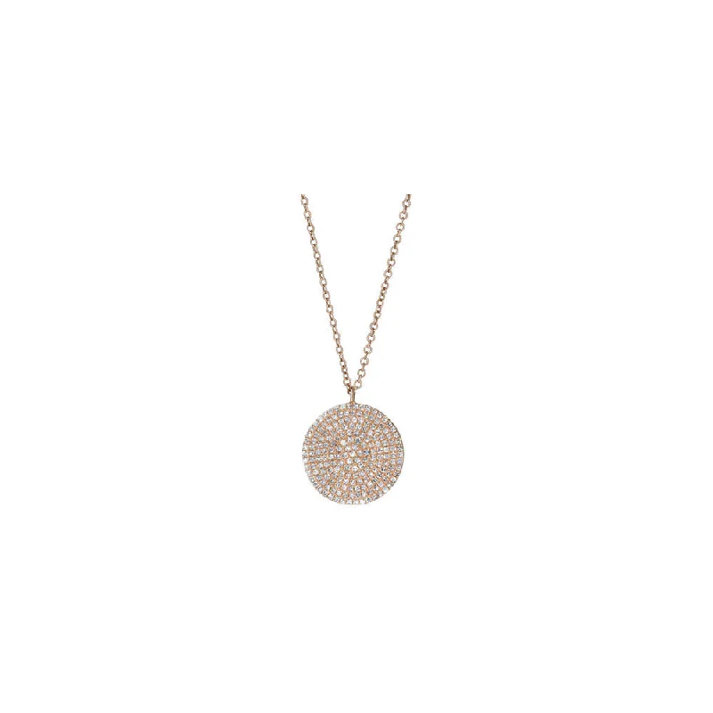 Peace eye necklaces-14KT Rose Gold Diamond Pave Disc Necklace