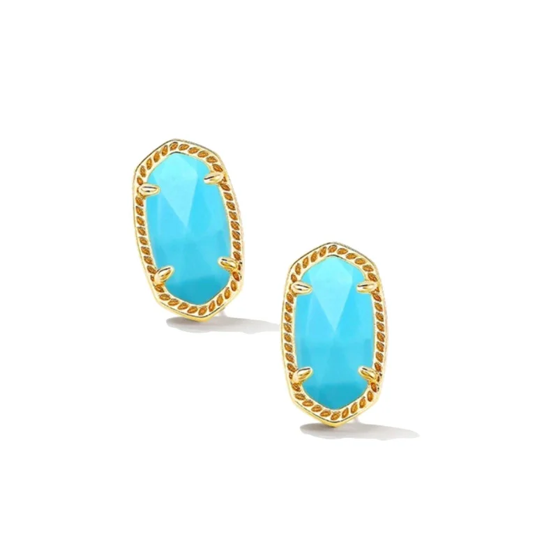 Vintage clip earrings-Kendra Scott | Ellie Gold Stud Earrings in Variegated Turquoise Magnesite