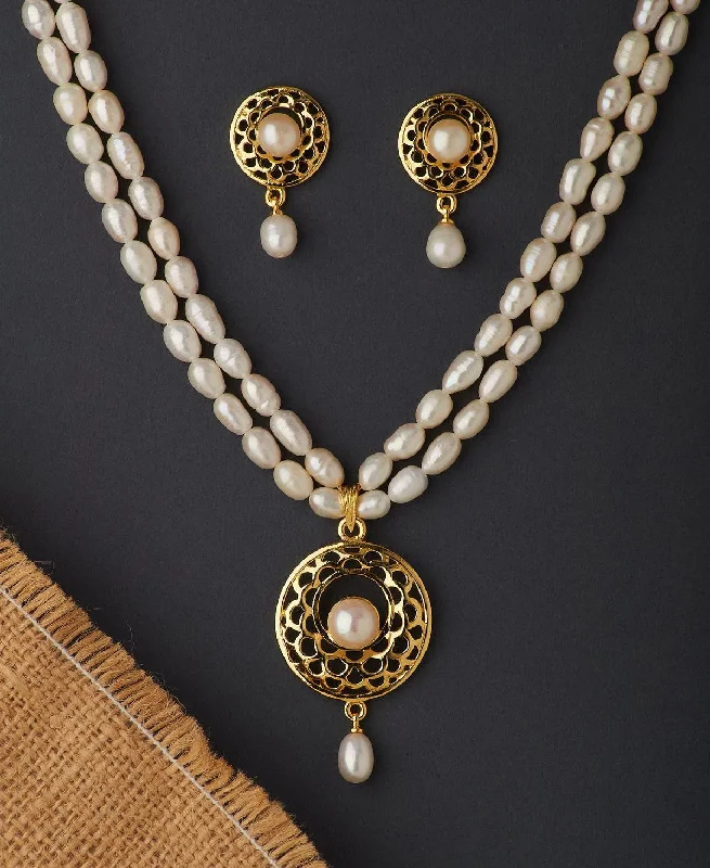 Multi-strand necklaces-Classic Real Pearl Necklace Set