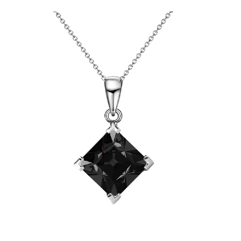 Bold art necklaces-Samantha 18k White Gold Plated Drop Necklace with Black Swarovski Crystal