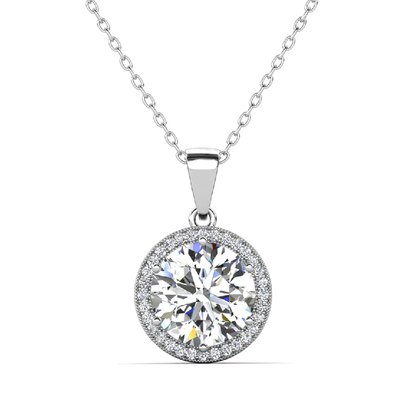 Neat-line necklaces-Mariah 18k Gold Round Cut  Halo Pendant Necklace  with Simulated Diamond Crystal