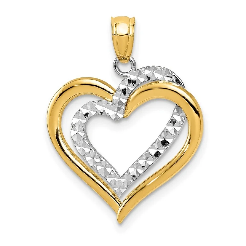 Tilted design necklaces-Curata 14k Two-Tone Gold 18" Sparkle-Cut Heart Pendant Necklace