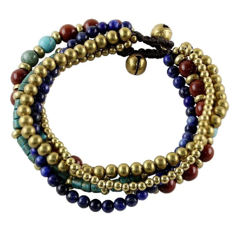 Lapis bead bangles-Handmade Multi-Gemstone Beaded Bracelet, 'Freedom of Expression in Red' (Thailand)