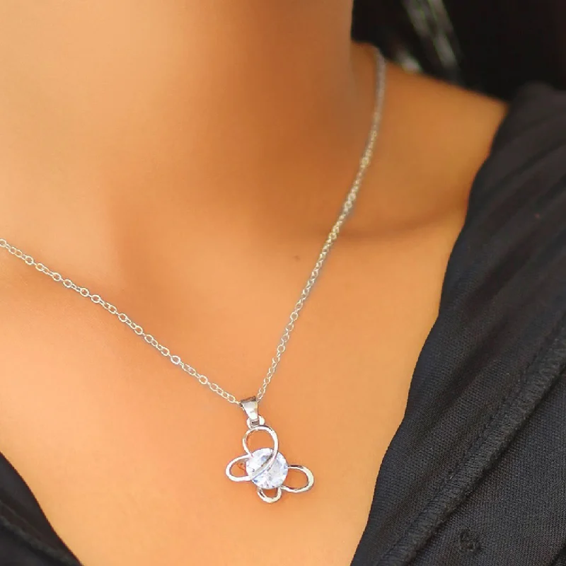 Java style necklaces-Butterfly Diamante Stud Silver-Toned Mini Pendant Necklace