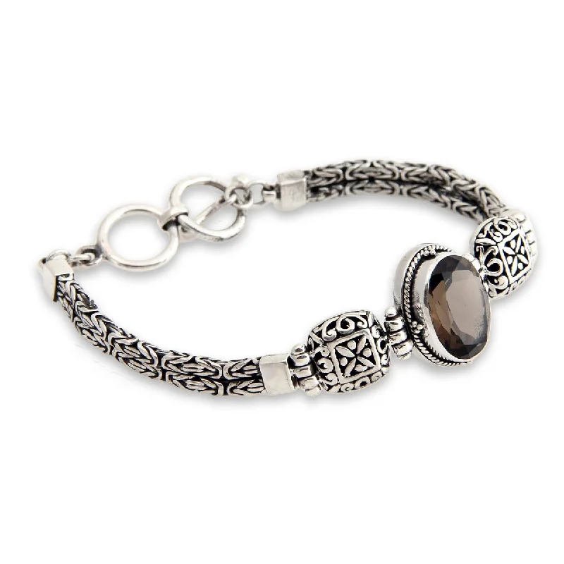 Hand-polished bangles-NOVICA Forever, Smoky quartz pendant bracelet