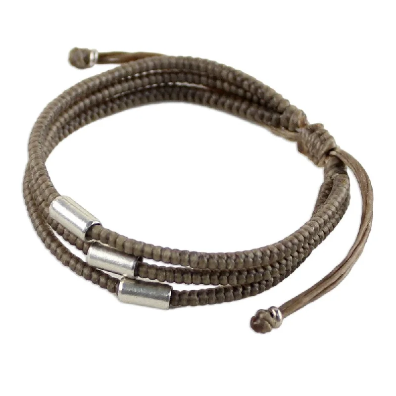 Dove motif bangles-Handmade Sterling Silver Accent 'Hill Tribe Friend in Khaki' Bracelet (Thailand) - 7'6" x 9'6"