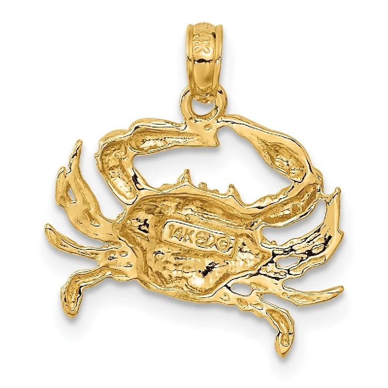 Aged medallion necklaces-Curata 14k Yellow Gold Solid Polished 18" Blue Crab Pendant Necklace - 20x18.8mm