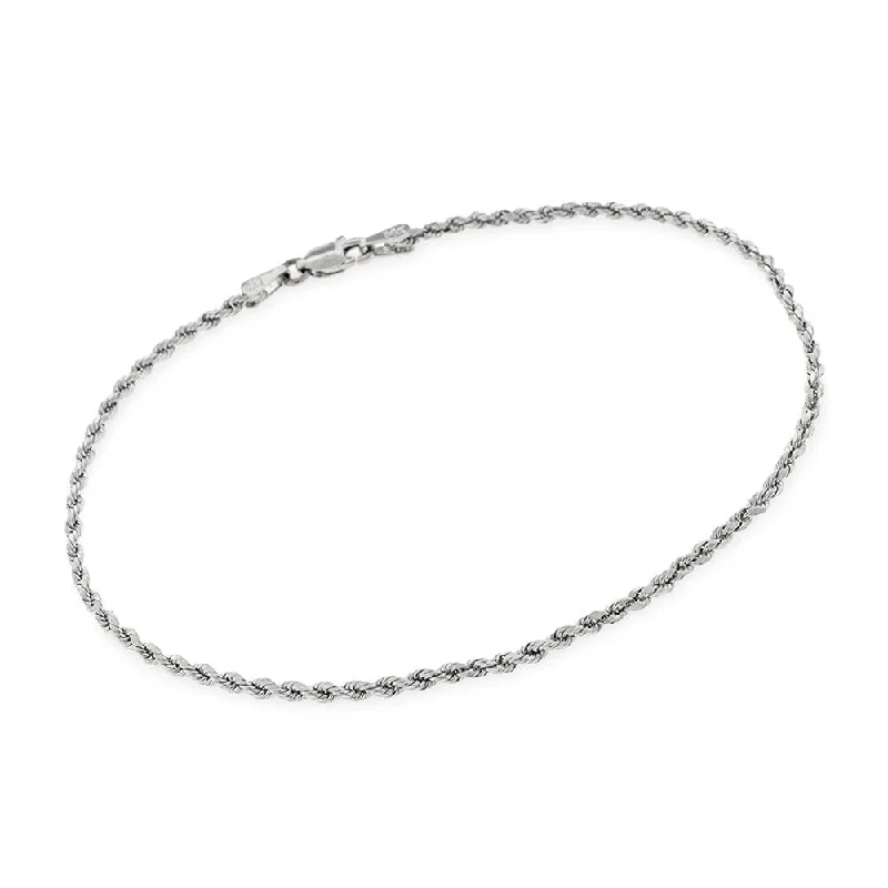 Bead charm bangles-14k White Gold 2mm Hollow Rope Braided Link Twisted Bracelet Chain 8"