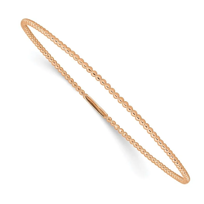 Tide shape bangles-Curata 14k Rose Gold Solid Beaded Slip Cuff Stackable Bangle Bracelet