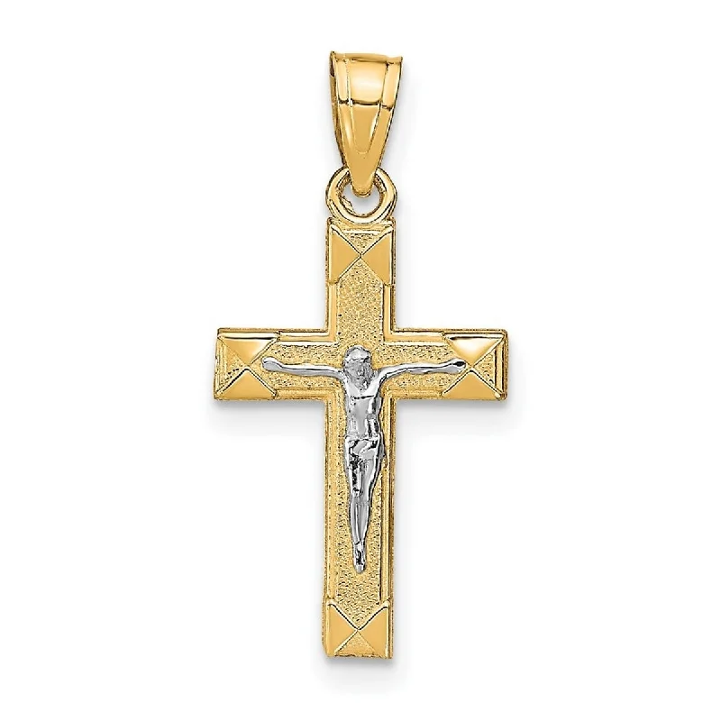 Pixie wing necklaces-Curata 10k Yellow Gold Rhodium 18" Textured Small Crucifix Pendant Necklace