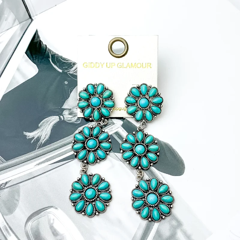 Flat knot earrings-Faux Turquoise Flower Cluster Drop Earrings