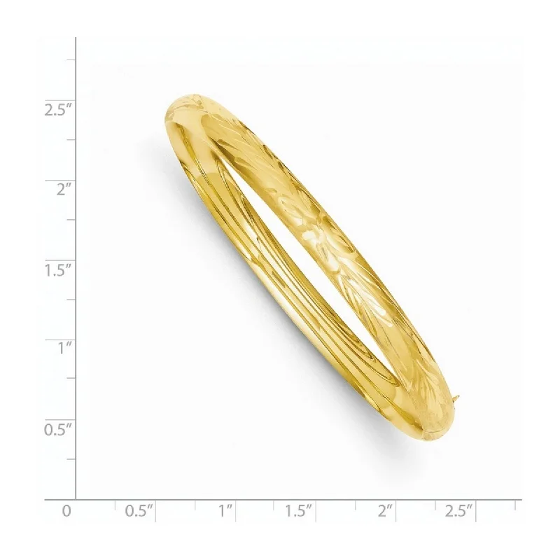 Fine bead bangles-Curata 14k Yellow Gold 6mm Florentine Engraved Hinged Cuff Stackable Bangle Bracelet