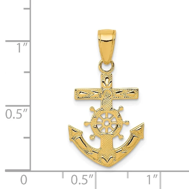 Plated silver necklaces-Curata 14k Yellow Gold 18" Solid Textured Reversible Mariners Cross Pendant Necklace