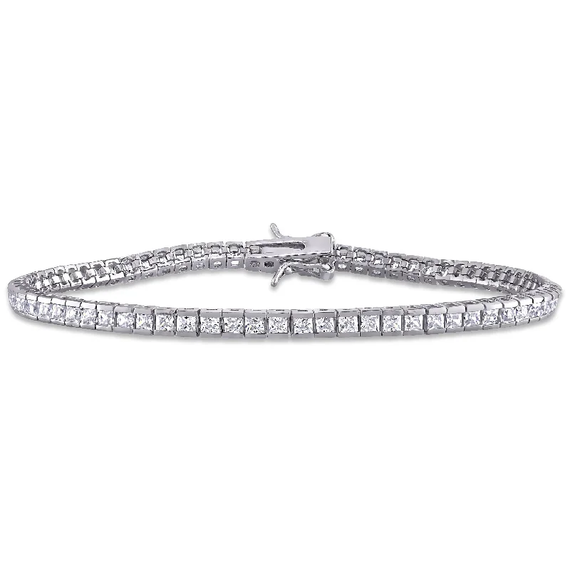 Textured metal bangles-Miadora 4 1/3 CT TGW White Cubic Zirconia Tennis Bracelet in Sterling Silver - 7 in x 3 mm x 2.5 mm