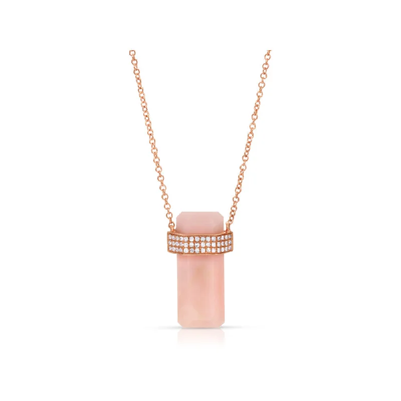 Tilted design necklaces-14K Rose Gold Pink Opal & Diamond Pendant Necklace