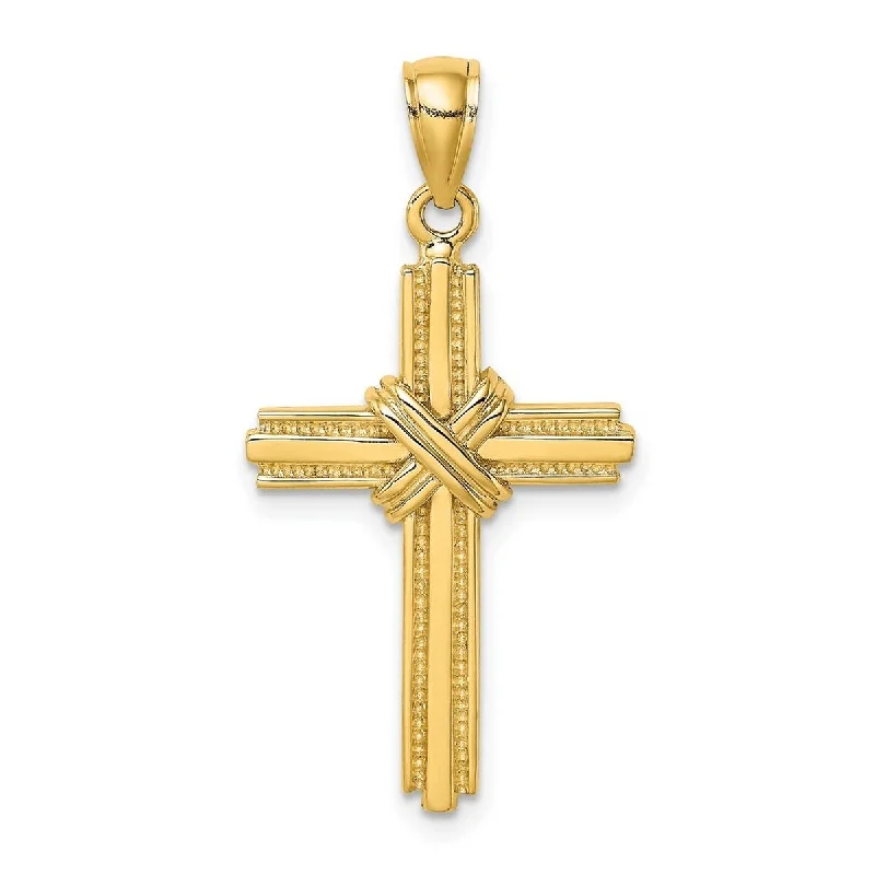 Quartz healing necklaces-Curata 14k Yellow Gold Beaded X Cross Pendant Necklace 18mm x 33mm