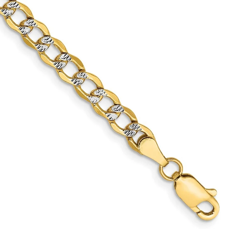 Sleek design bangles-Curata 14k 4.3mm Semi solid Pave Curb Chain Bracelet 7 Inch