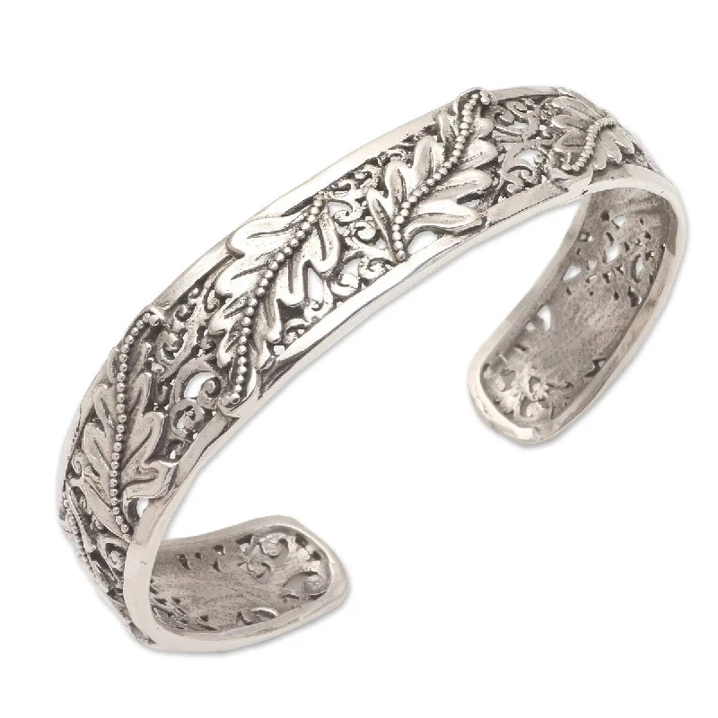 Crystal-twisted bangles-NOVICA Majestic Leaves, Sterling silver cuff bracelet