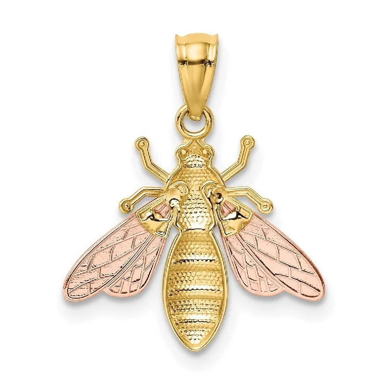 Fine bead necklaces-Curata 14k Tri-color Gold 18" 17.1x16.3mm Textured Bee Pendant Necklace Necklace