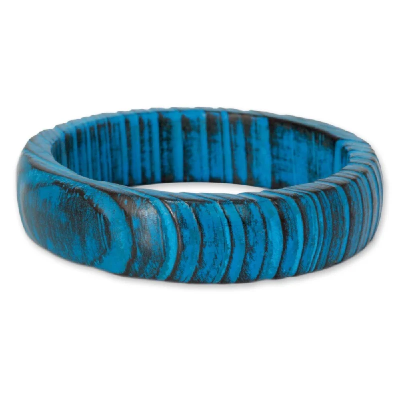 Cotton cord bangles-Handmade Mango Wood 'Delhi Skies' Bangle Bracelet (India)