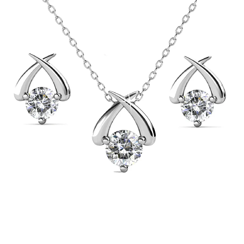 Woven knot necklaces-Eloise 18k White Gold Plated Silver Necklace and Earring Set with Swarovski Crystals