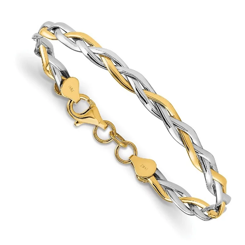 Glossy cuff bangles-Curata 14k Two tone Gold Polished Twisted Bracelet