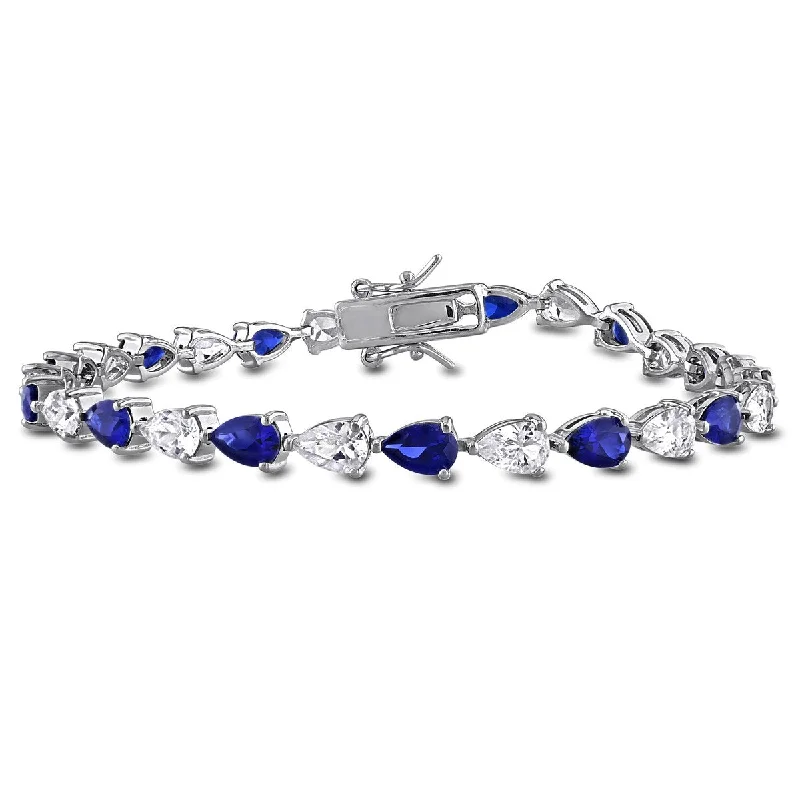 Old cameo bangles-Miadora 10 1/2ct TGW Created Blue Created White Sapphire Tennis Bracelet Sterling Silver