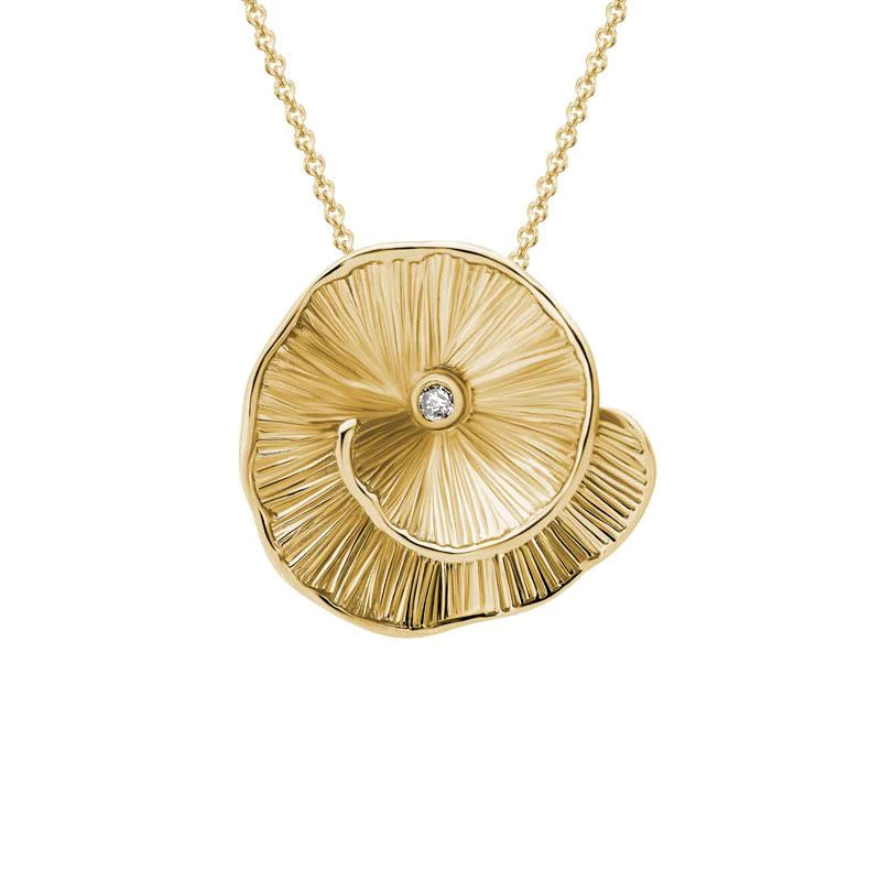 Flow shape necklaces-14K Yellow Gold Textured Swirl Diamond Necklace