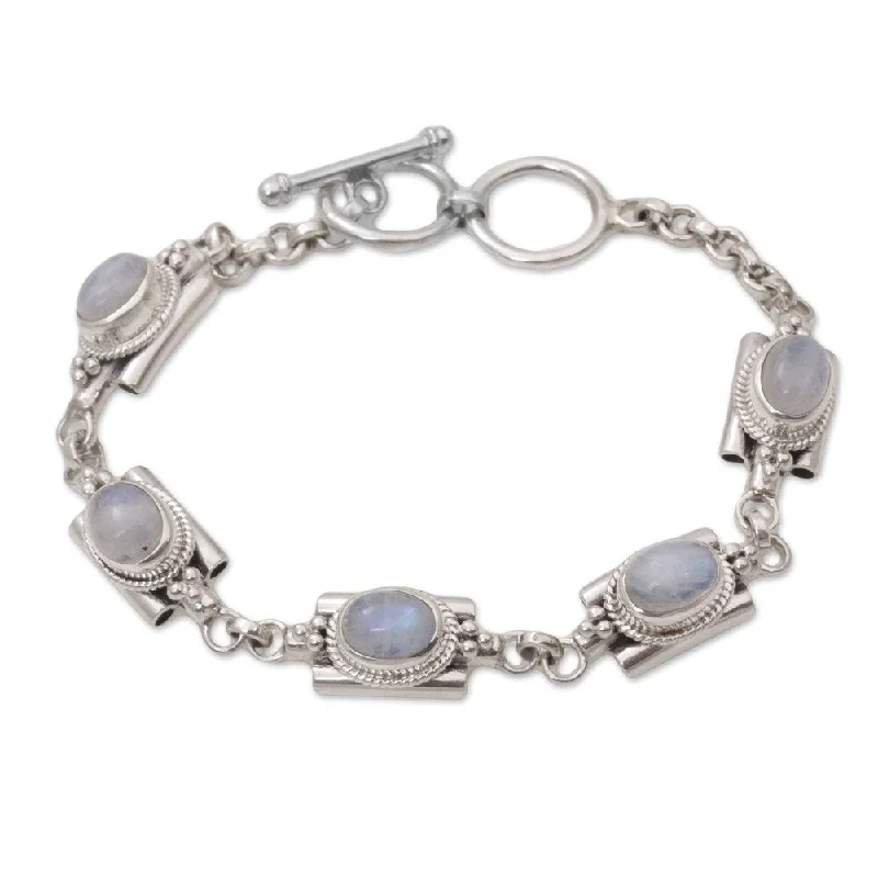 Solid cuff bangles-NOVICA Handmade Sterling Silver 'Misty Domes' Rainbow Moonstone Bracelet (Indonesia)